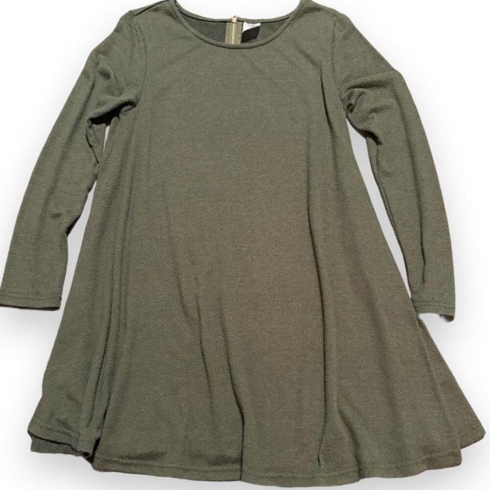 Olive Green Long Sleeve Swing Dress Gold Back Zipper S